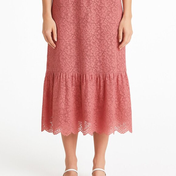 NSR Lace Twist Front Dress Smocked Back Pink Dusty Rose - Picture 3 of 3